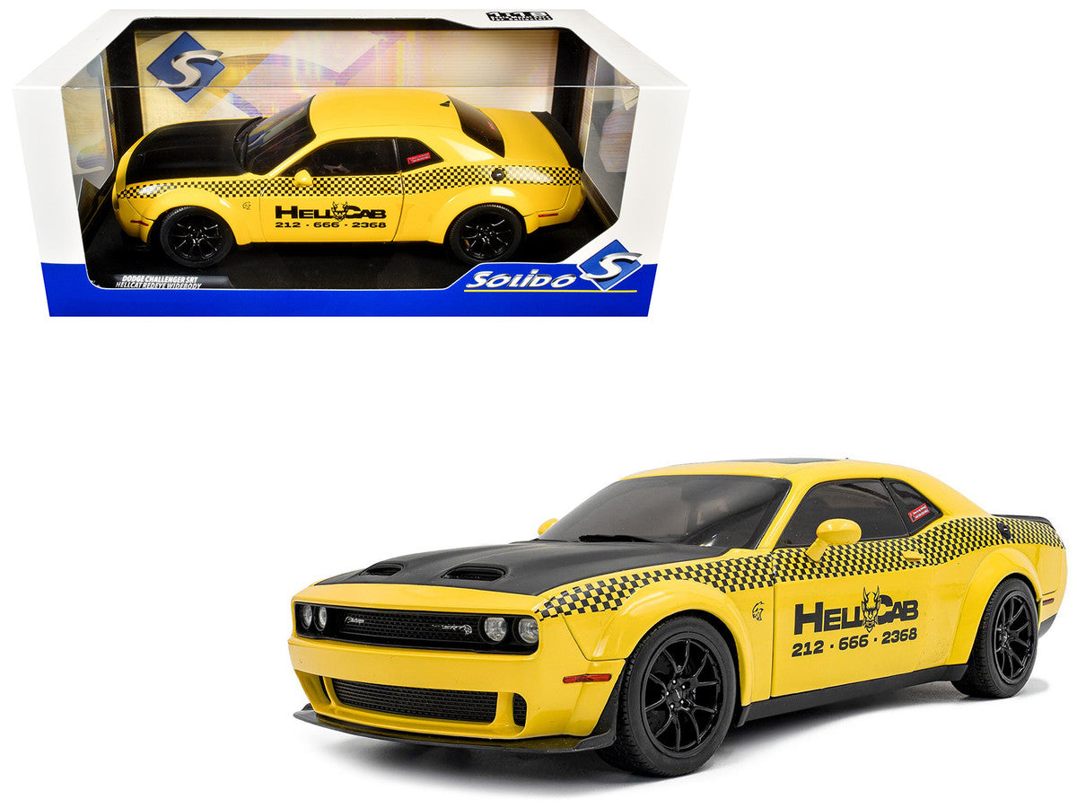 2023 Dodge Challenger SRT Hellcat Redeye Widebody Taxi "NYC Hellcab" Yellow with Black Hood and Graphics 1/18 Diecast Model Car by Solido LuxuryLifeWay Online Store