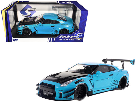 2023 Nissan GT-R (R35) Liberty Walk Body Kit 2.0 RHD (Right Hand Drive) Baby Blue with Carbon Hood 1/18 Diecast Model Car by Solido LuxuryLifeWay Online Store