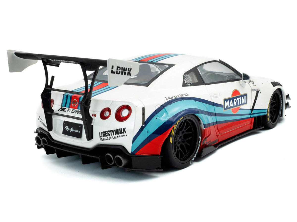 2024 Nissan GT-R (R35) RHD (Right Hand Drive) with Liberty Walk 2.0 Body Kit "Martini Racing" White with Stripes 1/18 Diecast Model Car by Solido LuxuryLifeWay Online Store