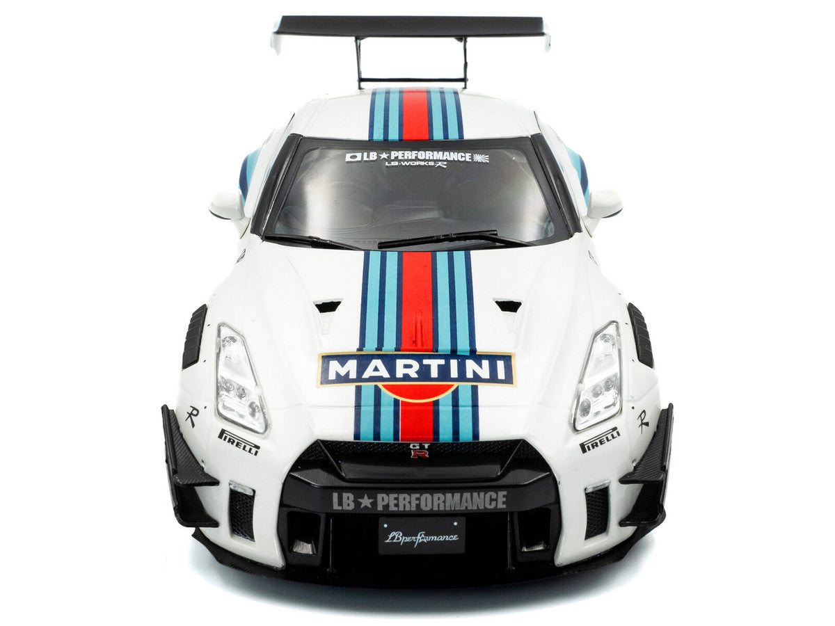2024 Nissan GT-R (R35) RHD (Right Hand Drive) with Liberty Walk 2.0 Body Kit "Martini Racing" White with Stripes 1/18 Diecast Model Car by Solido LuxuryLifeWay Online Store