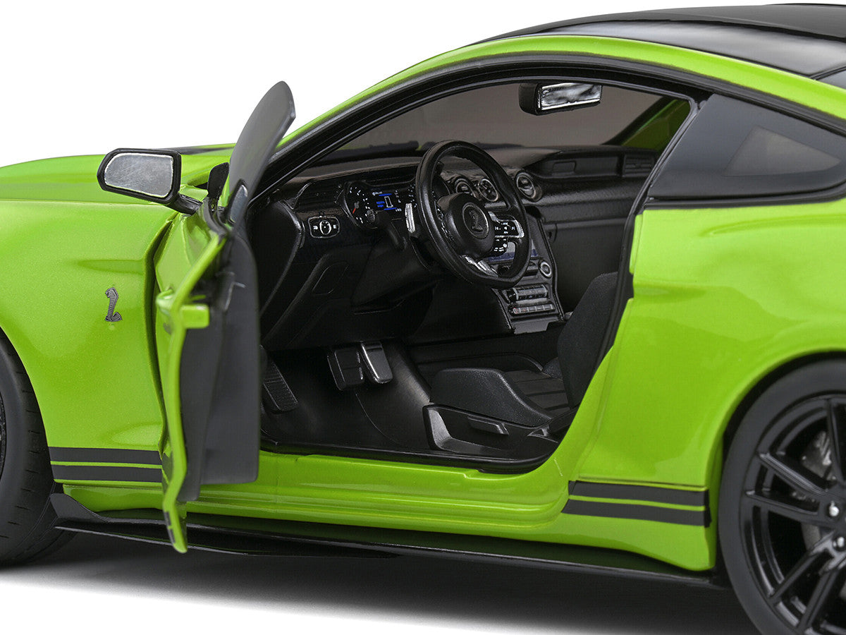 2020 Ford Mustang Shelby GT500 Grabber Lime Green Metallic with Black Top and Stripes 1/18 Diecast Model Car by Solido LuxuryLifeWay Online Store
