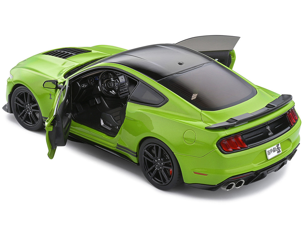 2020 Ford Mustang Shelby GT500 Grabber Lime Green Metallic with Black Top and Stripes 1/18 Diecast Model Car by Solido LuxuryLifeWay Online Store