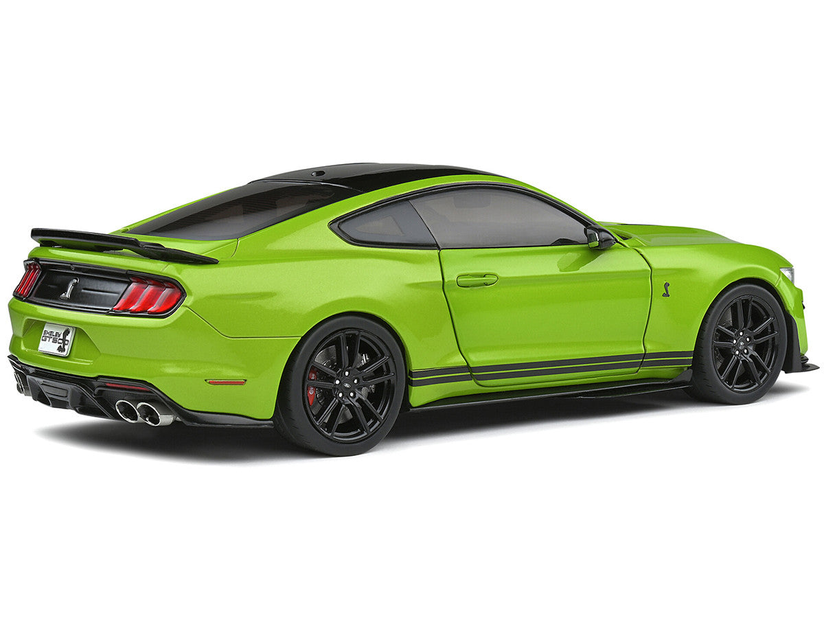 2020 Ford Mustang Shelby GT500 Grabber Lime Green Metallic with Black Top and Stripes 1/18 Diecast Model Car by Solido LuxuryLifeWay Online Store