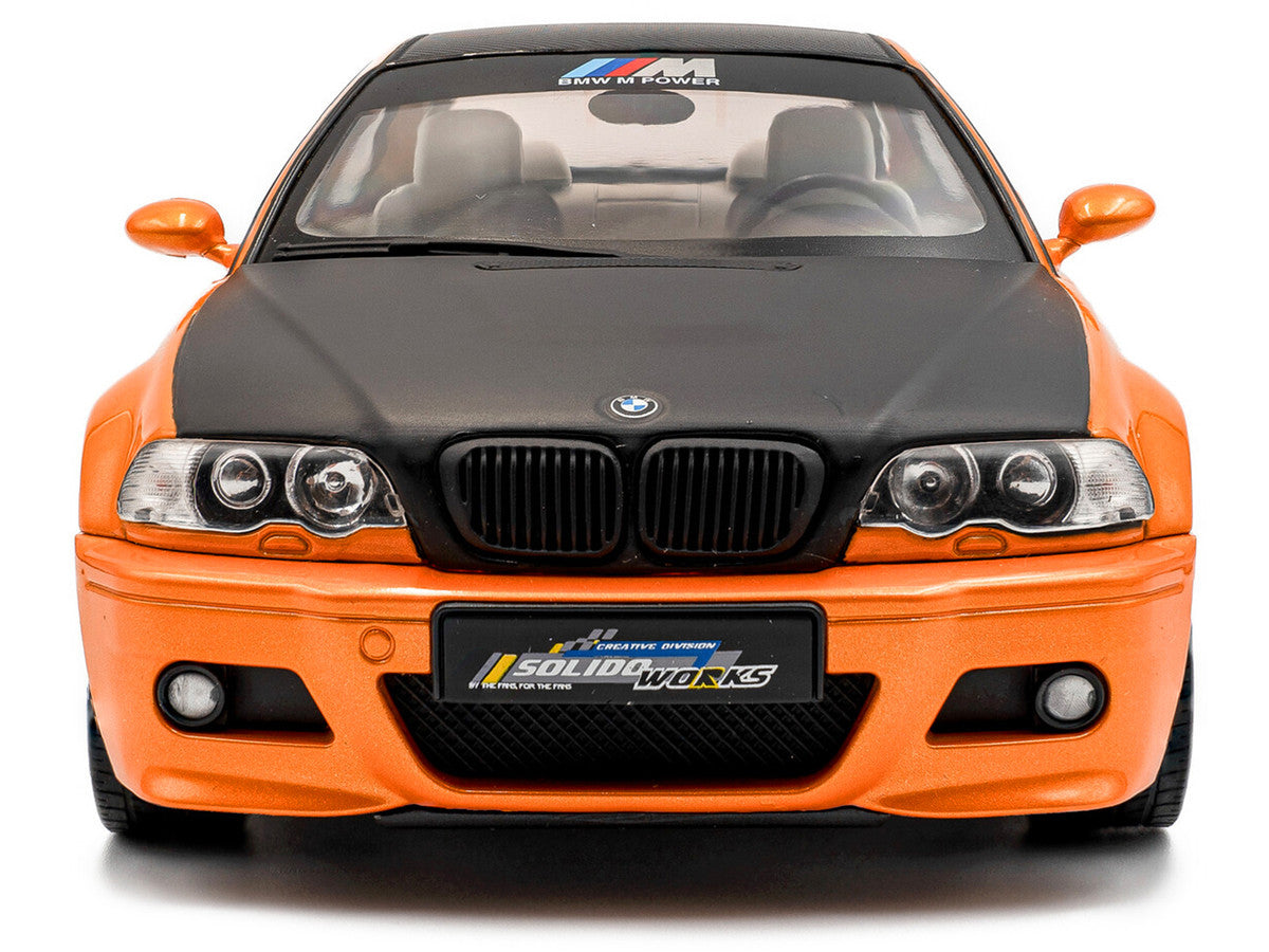 2000 BMW E46 M3 "Solido Works" Orange Metallic with Matt Black Hood and Carbon Top 1/18 Diecast Model Car by Solido LuxuryLifeWay Online Store