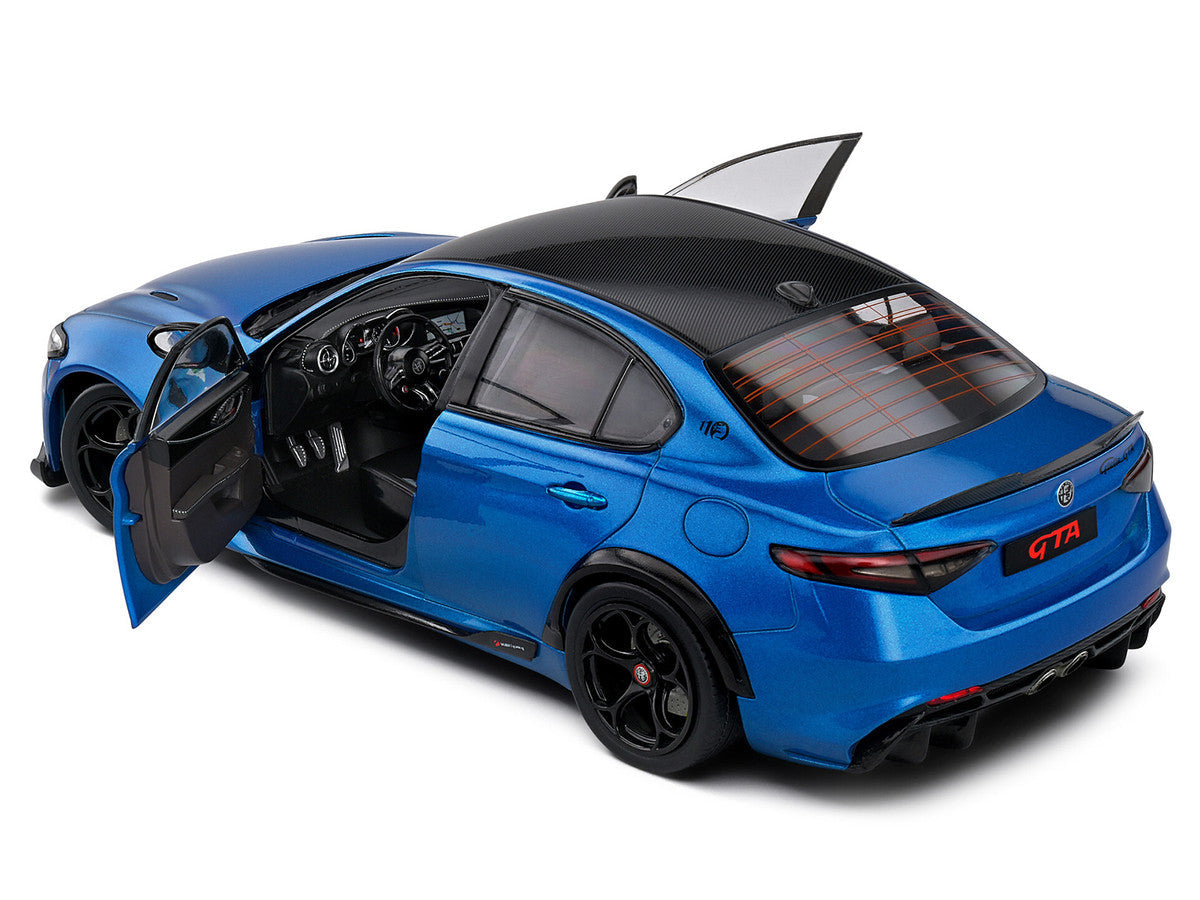 2022 Alfa Romeo Giulia GTA Anodized Blue Metallic with Carbon Top 1/18 Diecast Model Car by Solido LuxuryLifeWay Online Store