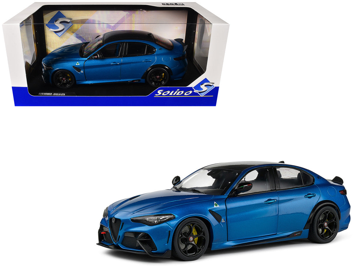 2022 Alfa Romeo Giulia GTA Anodized Blue Metallic with Carbon Top 1/18 Diecast Model Car by Solido LuxuryLifeWay Online Store