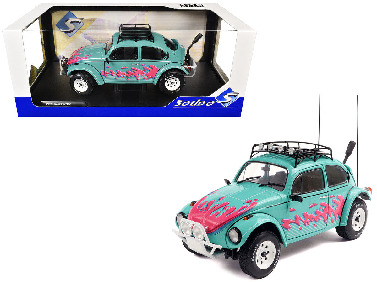 1976 Volkswagen Beetle Baja Miami Green with Pink Graphics 1/18 Diecast Model Car by Solido LuxuryLifeWay Online Store