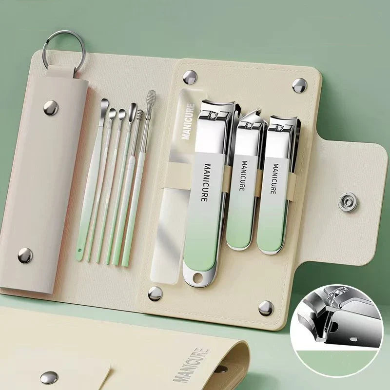 Ouriner 6-18Pcs Portable Manicure Sets Pedicure Kits Bright Black Nail Clipper Set Personal Care Tools Eyebrow Scissors Tri Light Beauty