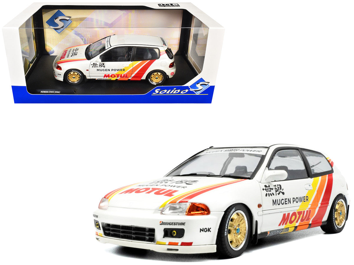 1991 Honda Civic (EG6) RHD (Right Hand Drive) "Mugen Racing" White with Stripes 1/18 Diecast Model Car by Solido LuxuryLifeWay Online Store
