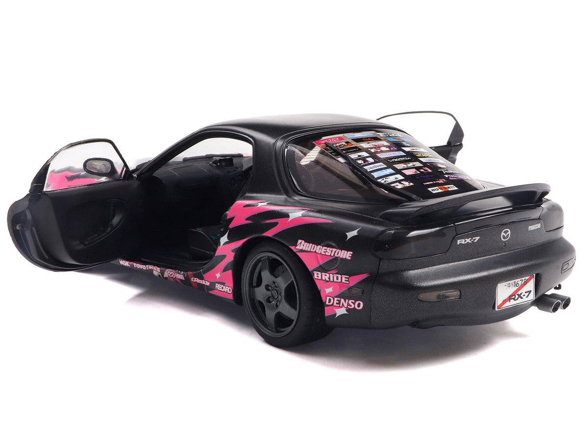 1994 Mazda RX7 (FDRS) RHD (Right Hand Drive) "Itasha Club" Black Metallic with Pink Graphics 1/18 Diecast Model Car by Solido LuxuryLifeWay Online Store