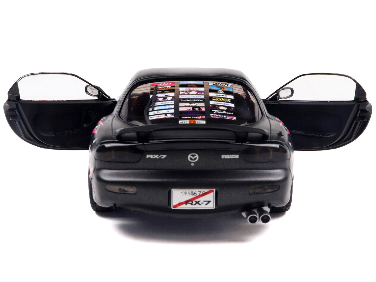 1994 Mazda RX7 (FDRS) RHD (Right Hand Drive) "Itasha Club" Black Metallic with Pink Graphics 1/18 Diecast Model Car by Solido LuxuryLifeWay Online Store