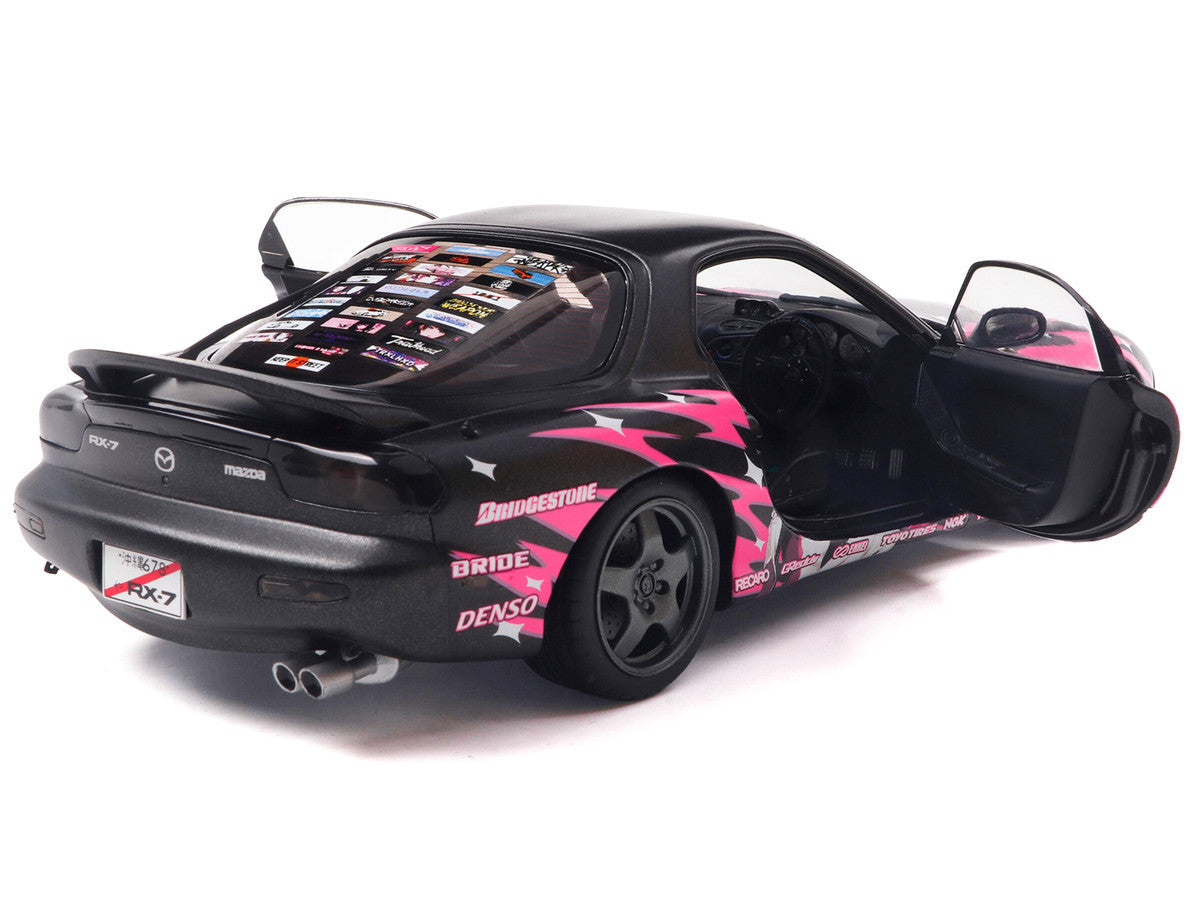 1994 Mazda RX7 (FDRS) RHD (Right Hand Drive) "Itasha Club" Black Metallic with Pink Graphics 1/18 Diecast Model Car by Solido LuxuryLifeWay Online Store
