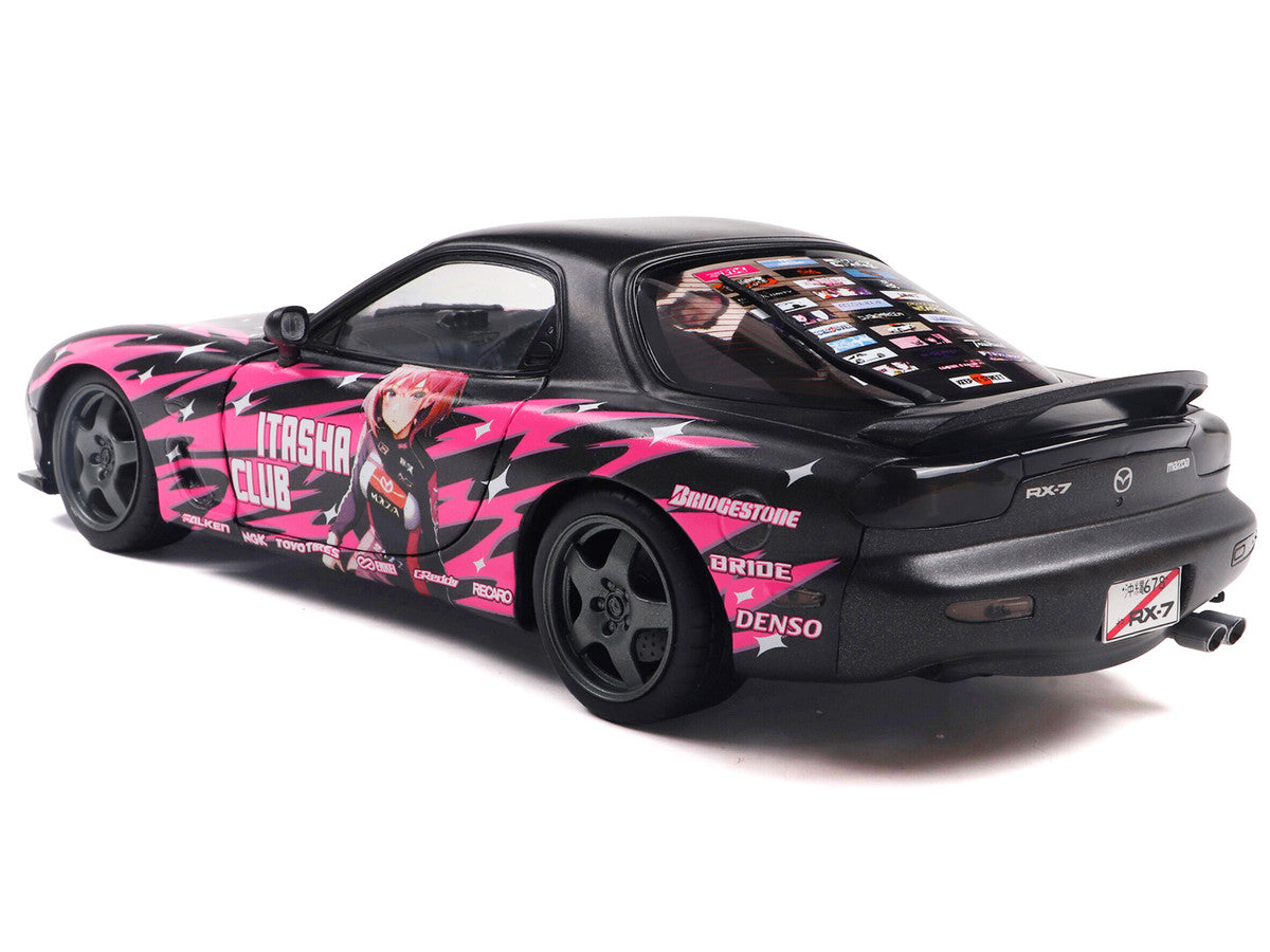 1994 Mazda RX7 (FDRS) RHD (Right Hand Drive) "Itasha Club" Black Metallic with Pink Graphics 1/18 Diecast Model Car by Solido LuxuryLifeWay Online Store