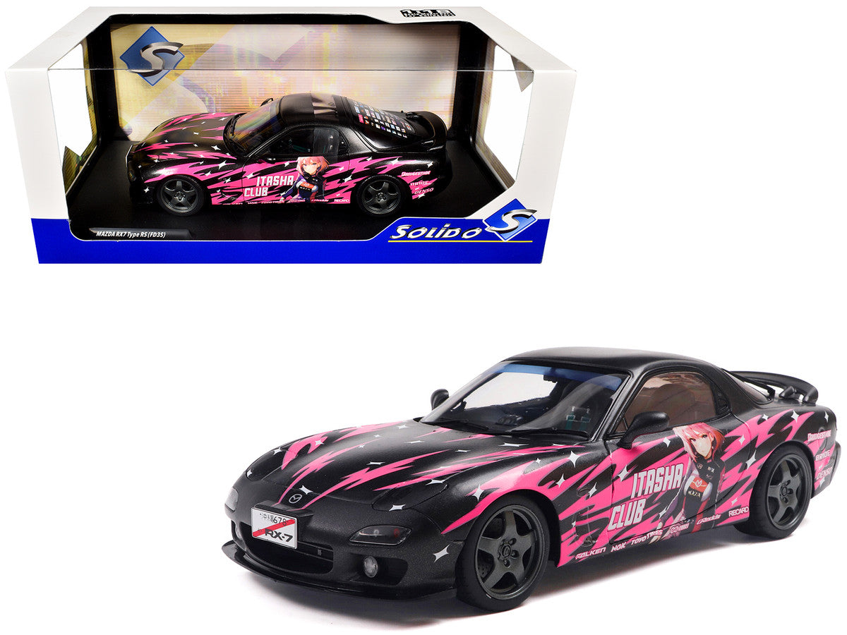 1994 Mazda RX7 (FDRS) RHD (Right Hand Drive) "Itasha Club" Black Metallic with Pink Graphics 1/18 Diecast Model Car by Solido LuxuryLifeWay Online Store
