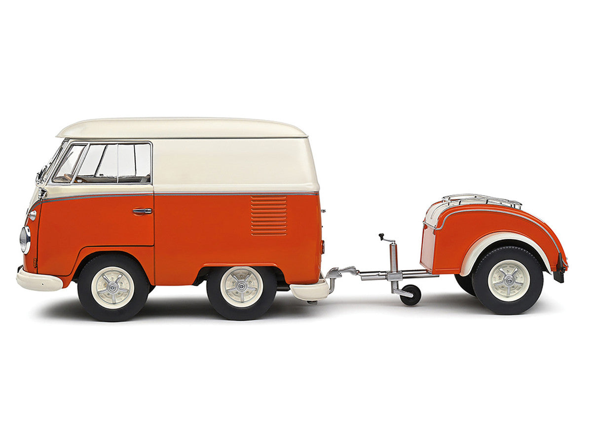 1950 Volkswagen Kool Kombi Van with Trailer Orange and White 1/18 Diecast Model Car by Solido LuxuryLifeWay Online Store