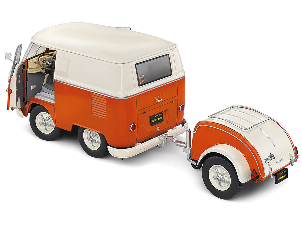 1950 Volkswagen Kool Kombi Van with Trailer Orange and White 1/18 Diecast Model Car by Solido LuxuryLifeWay Online Store