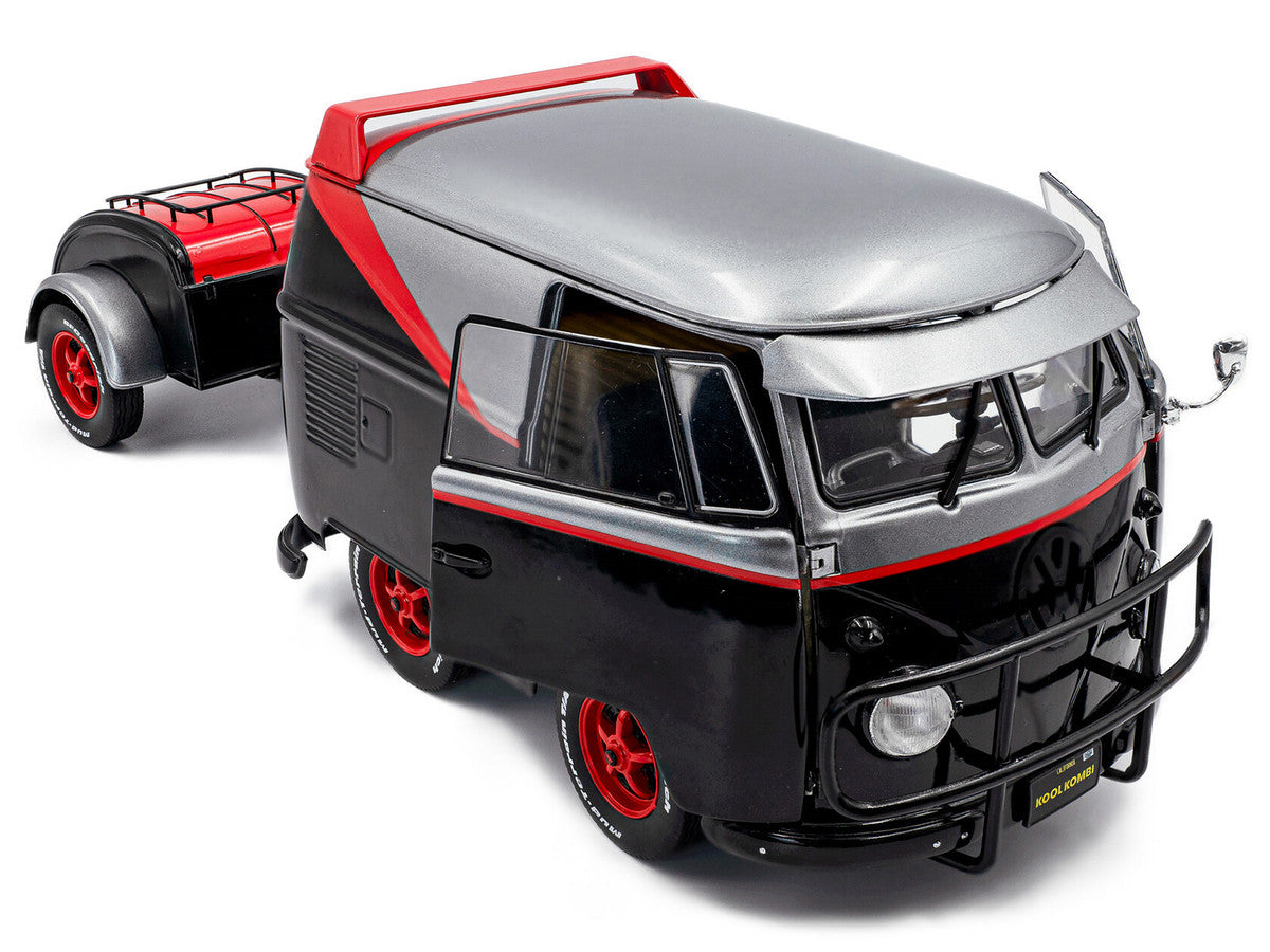 2024 Volkswagen Kool Kombi Sport Van with Trailer Black and Silver with Red Stripe 1/18 Diecast Model Car by Solido LuxuryLifeWay Online Store