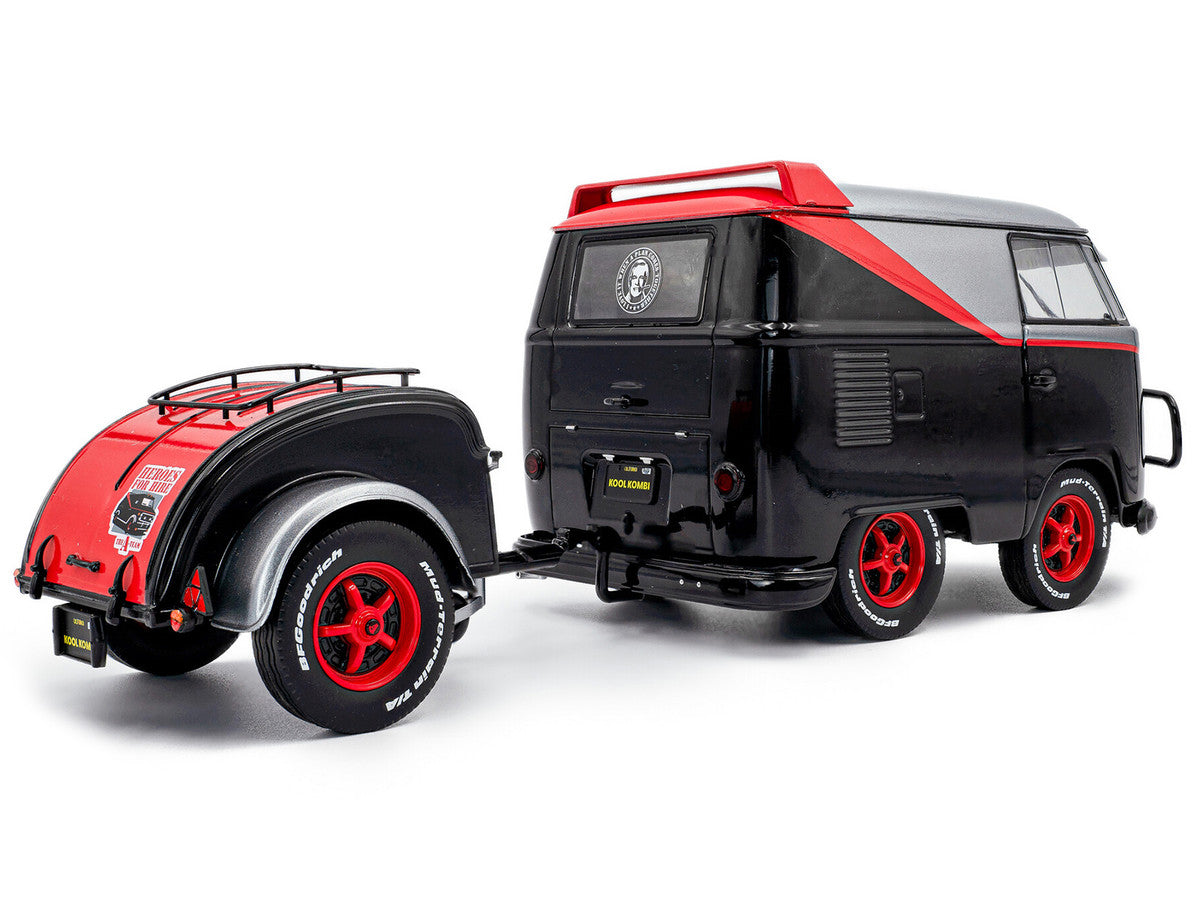 2024 Volkswagen Kool Kombi Sport Van with Trailer Black and Silver with Red Stripe 1/18 Diecast Model Car by Solido LuxuryLifeWay Online Store