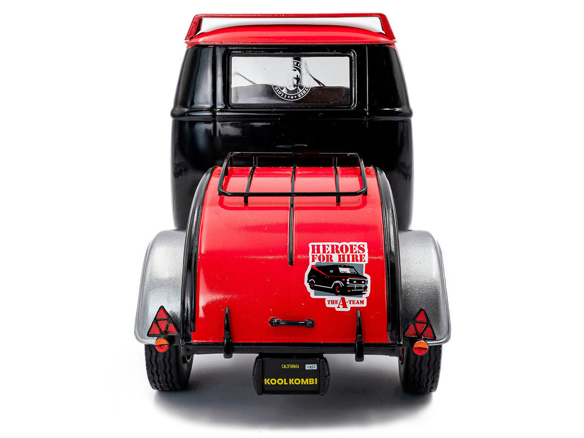 2024 Volkswagen Kool Kombi Sport Van with Trailer Black and Silver with Red Stripe 1/18 Diecast Model Car by Solido LuxuryLifeWay Online Store