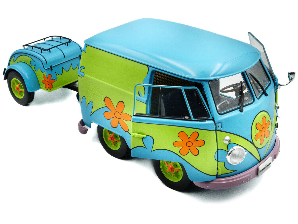 2024 Volkswagen Kool Kombi Van with Trailer "Ghost Hunter" Blue and Green with Graphics 1/18 Diecast Model Car by Solido LuxuryLifeWay Online Store