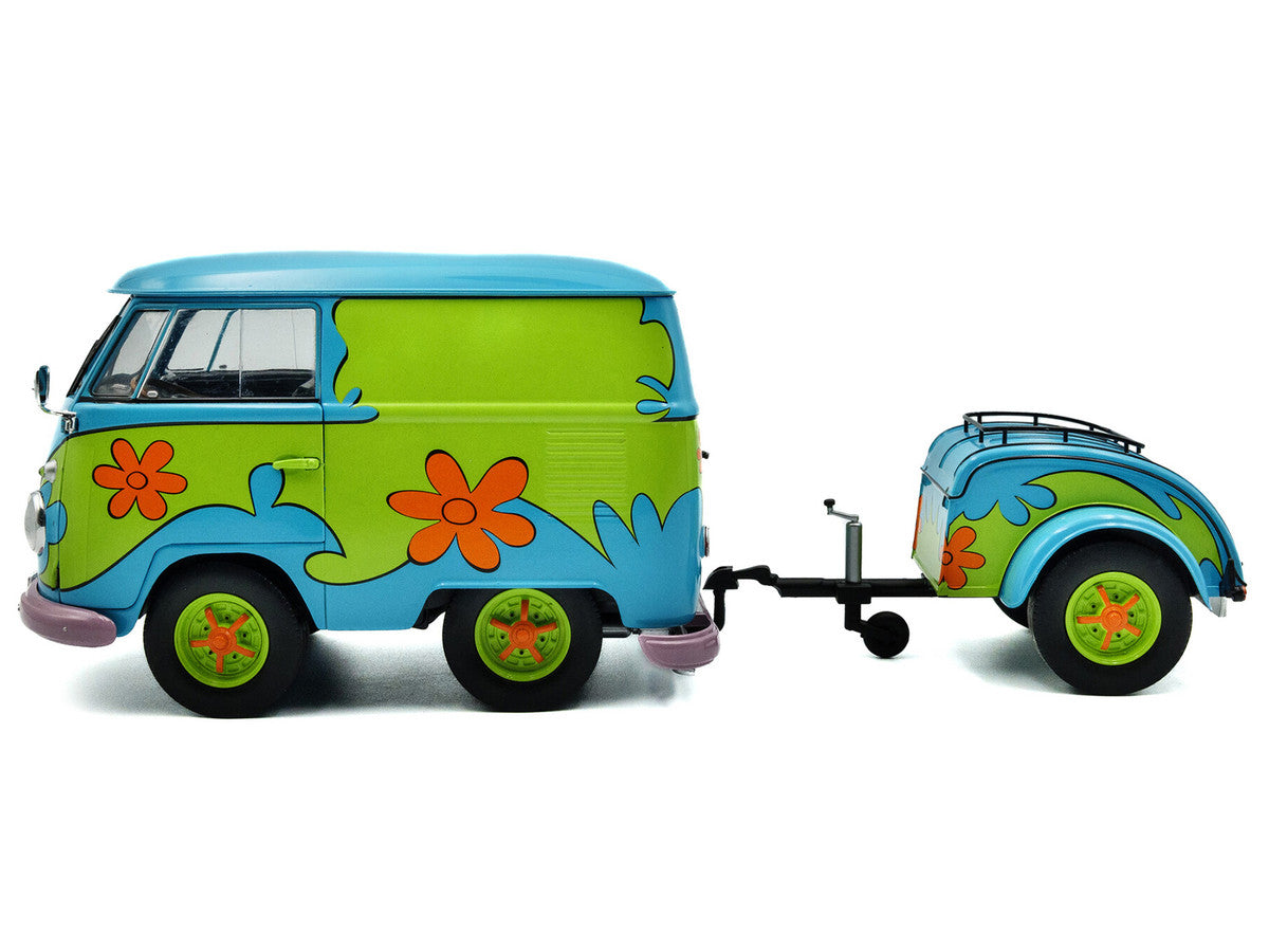 2024 Volkswagen Kool Kombi Van with Trailer "Ghost Hunter" Blue and Green with Graphics 1/18 Diecast Model Car by Solido LuxuryLifeWay Online Store