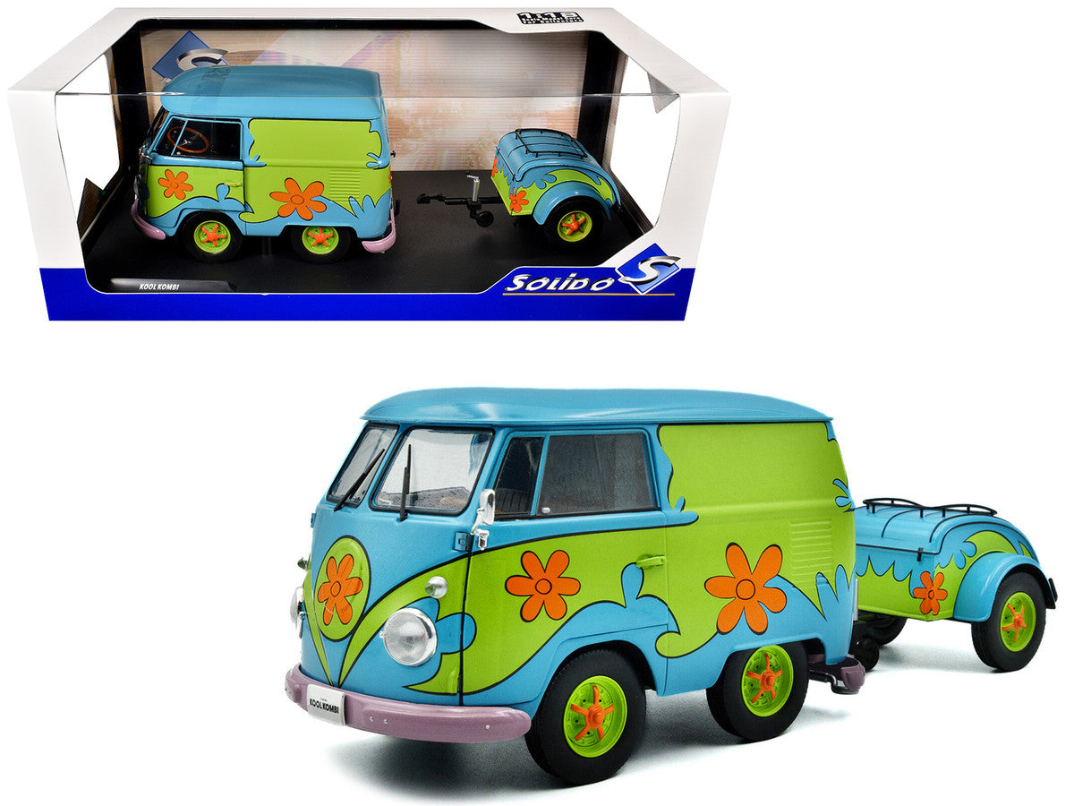 2024 Volkswagen Kool Kombi Van with Trailer "Ghost Hunter" Blue and Green with Graphics 1/18 Diecast Model Car by Solido LuxuryLifeWay Online Store