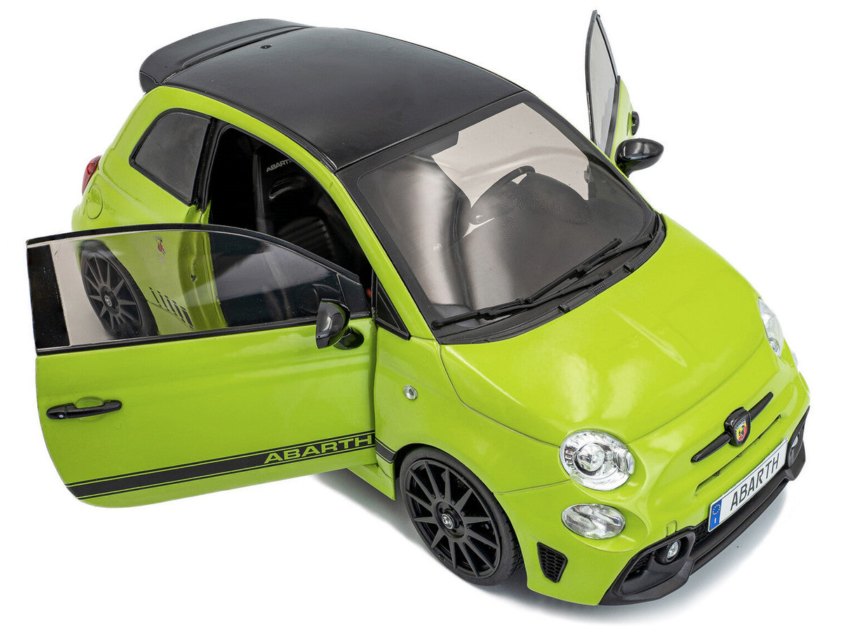 2023 Fiat F595 Abarth Verde Adrenalina Green with Black Top and Stripes 1/18 Diecast Model Car by Solido LuxuryLifeWay Online Store