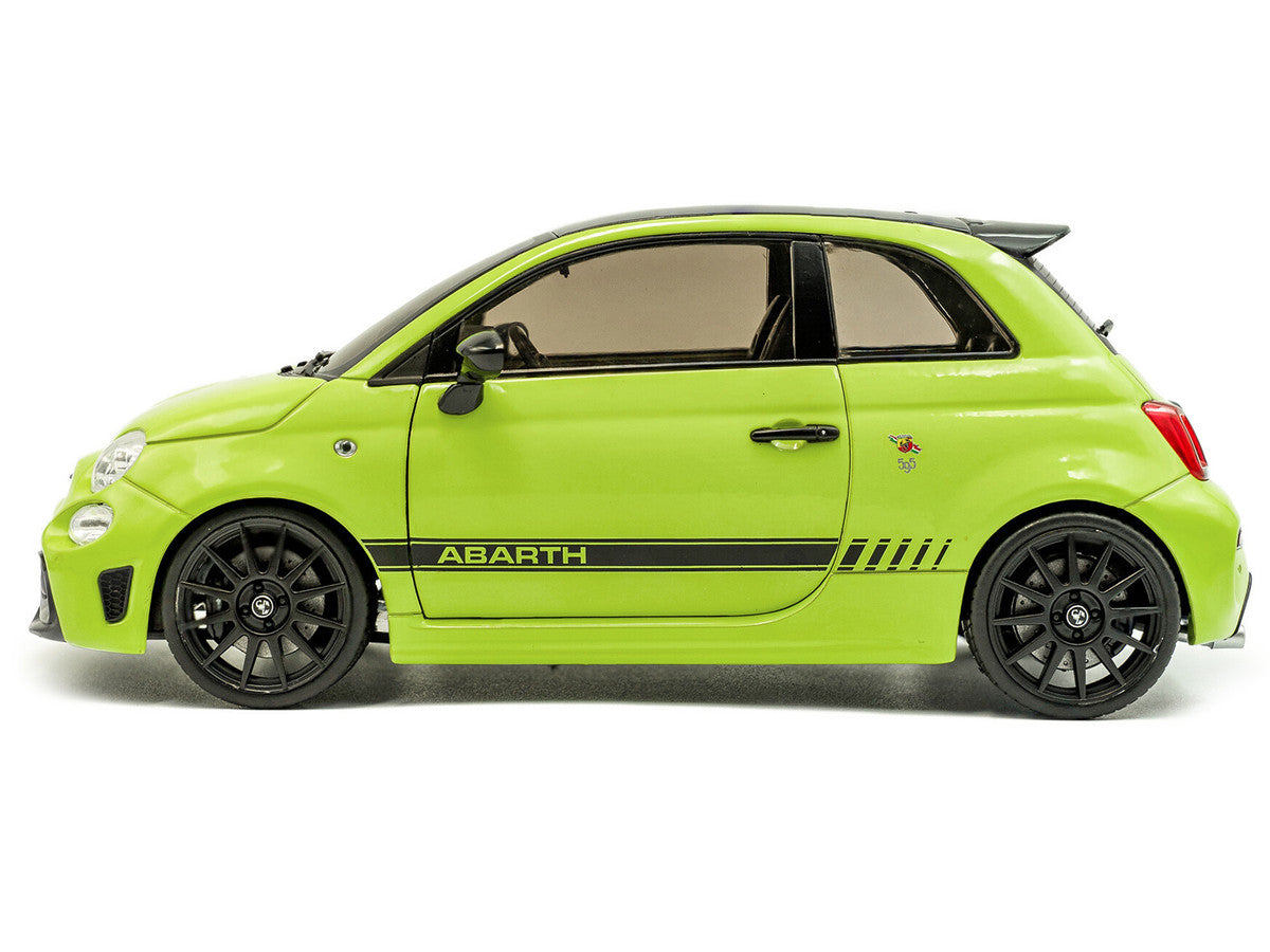 2023 Fiat F595 Abarth Verde Adrenalina Green with Black Top and Stripes 1/18 Diecast Model Car by Solido LuxuryLifeWay Online Store