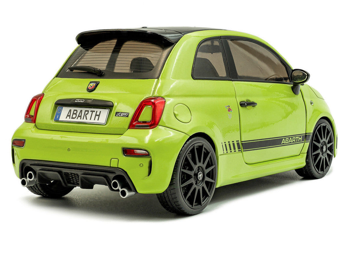 2023 Fiat F595 Abarth Verde Adrenalina Green with Black Top and Stripes 1/18 Diecast Model Car by Solido LuxuryLifeWay Online Store