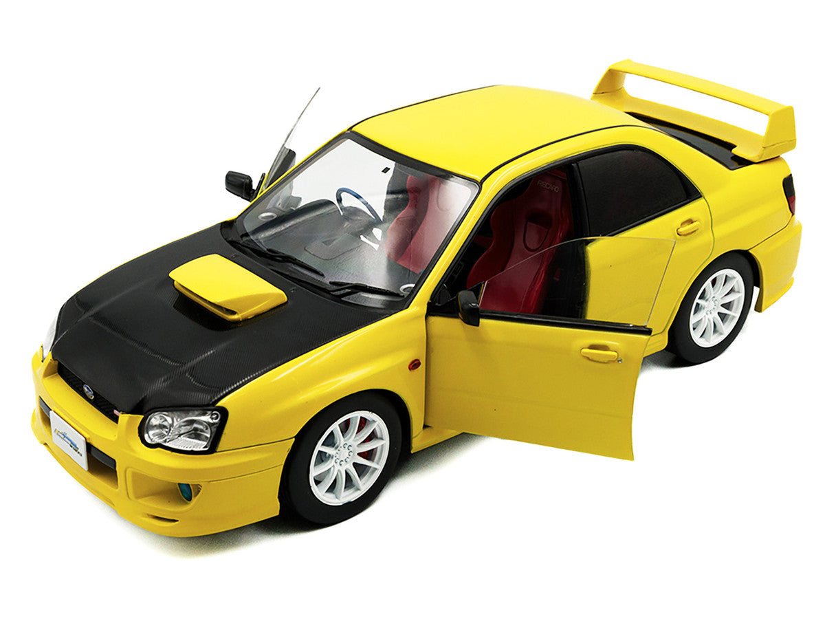 2003 Subaru Impreza WRX STI RHD (Right Hand Drive) Yellow with Carbon Hood 1/18 Diecast Model Car by Solido LuxuryLifeWay Online Store
