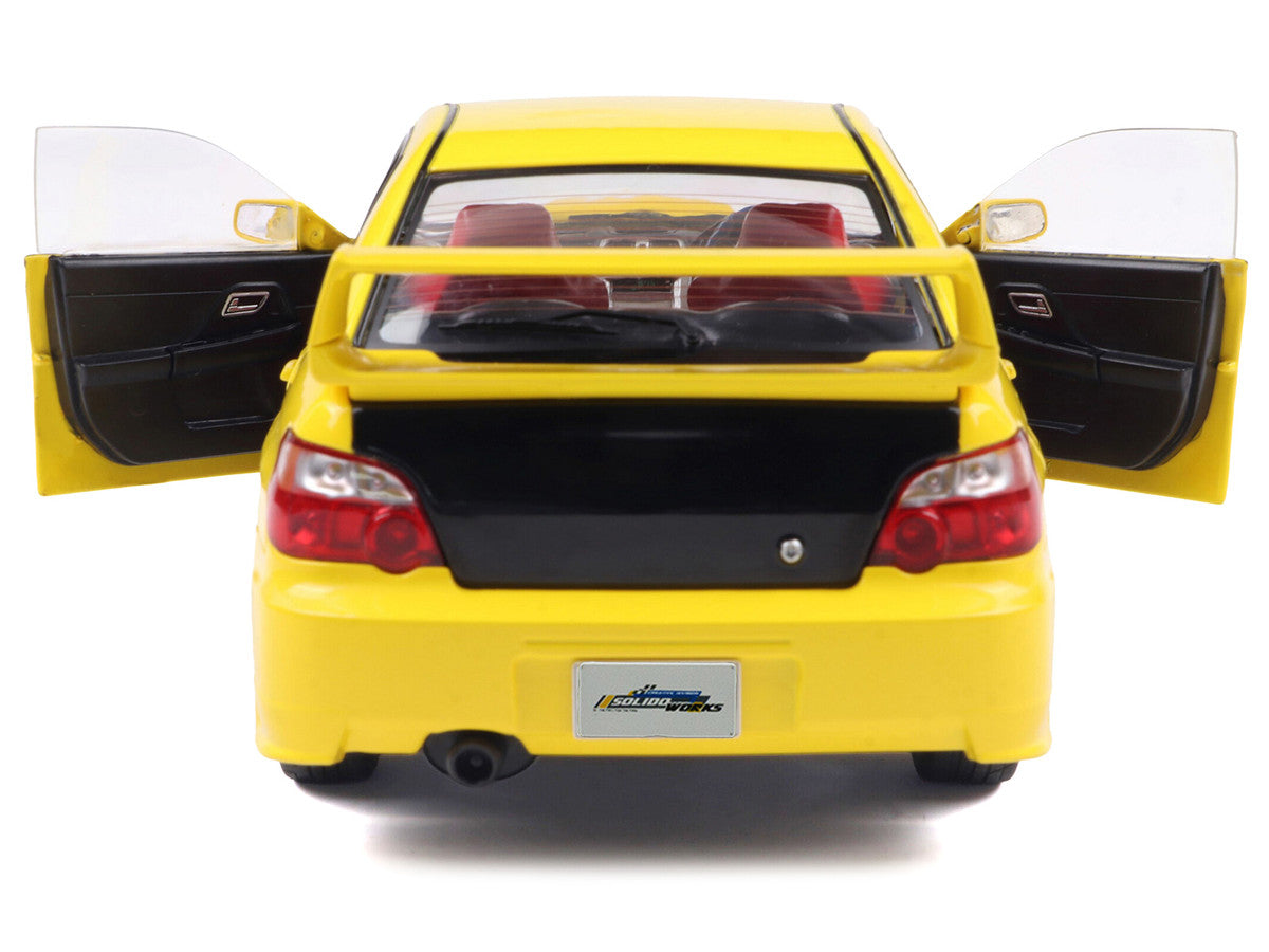 2003 Subaru Impreza WRX STI RHD (Right Hand Drive) Yellow with Carbon Hood 1/18 Diecast Model Car by Solido LuxuryLifeWay Online Store