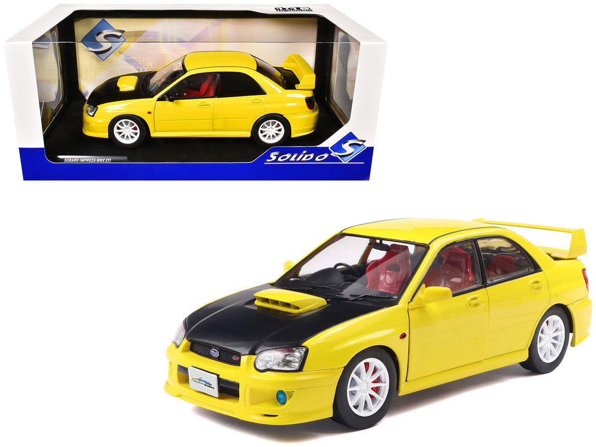 2003 Subaru Impreza WRX STI RHD (Right Hand Drive) Yellow with Carbon Hood 1/18 Diecast Model Car by Solido LuxuryLifeWay Online Store