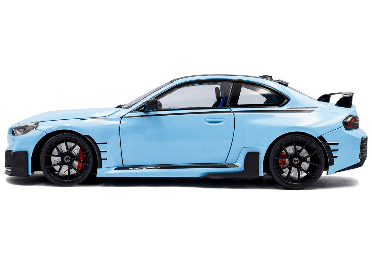 2024 BMW M2 Performance Parts Zandvoort Blue with Carbon Top and Black Stripes 1/18 Diecast Model Car by Solido LuxuryLifeWay Online Store