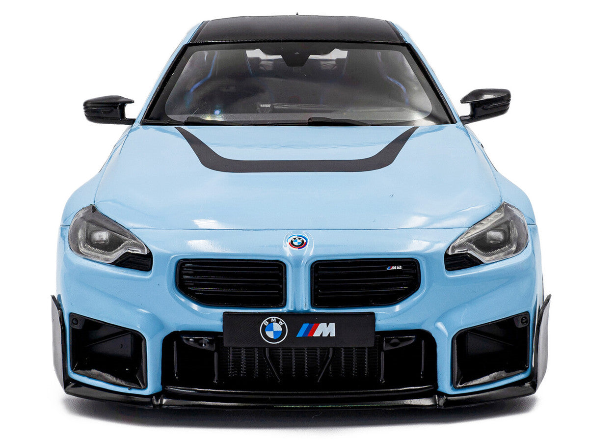 2024 BMW M2 Performance Parts Zandvoort Blue with Carbon Top and Black Stripes 1/18 Diecast Model Car by Solido LuxuryLifeWay Online Store