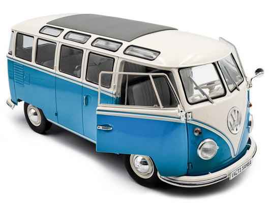 1962 Volkswagen T1 Samba Bus Baby Blue and White 1/18 Diecast Model Car by Solido LuxuryLifeWay Online Store