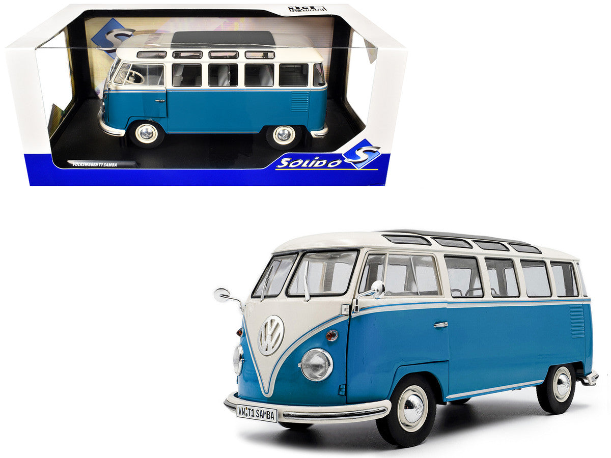1962 Volkswagen T1 Samba Bus Baby Blue and White 1/18 Diecast Model Car by Solido LuxuryLifeWay Online Store