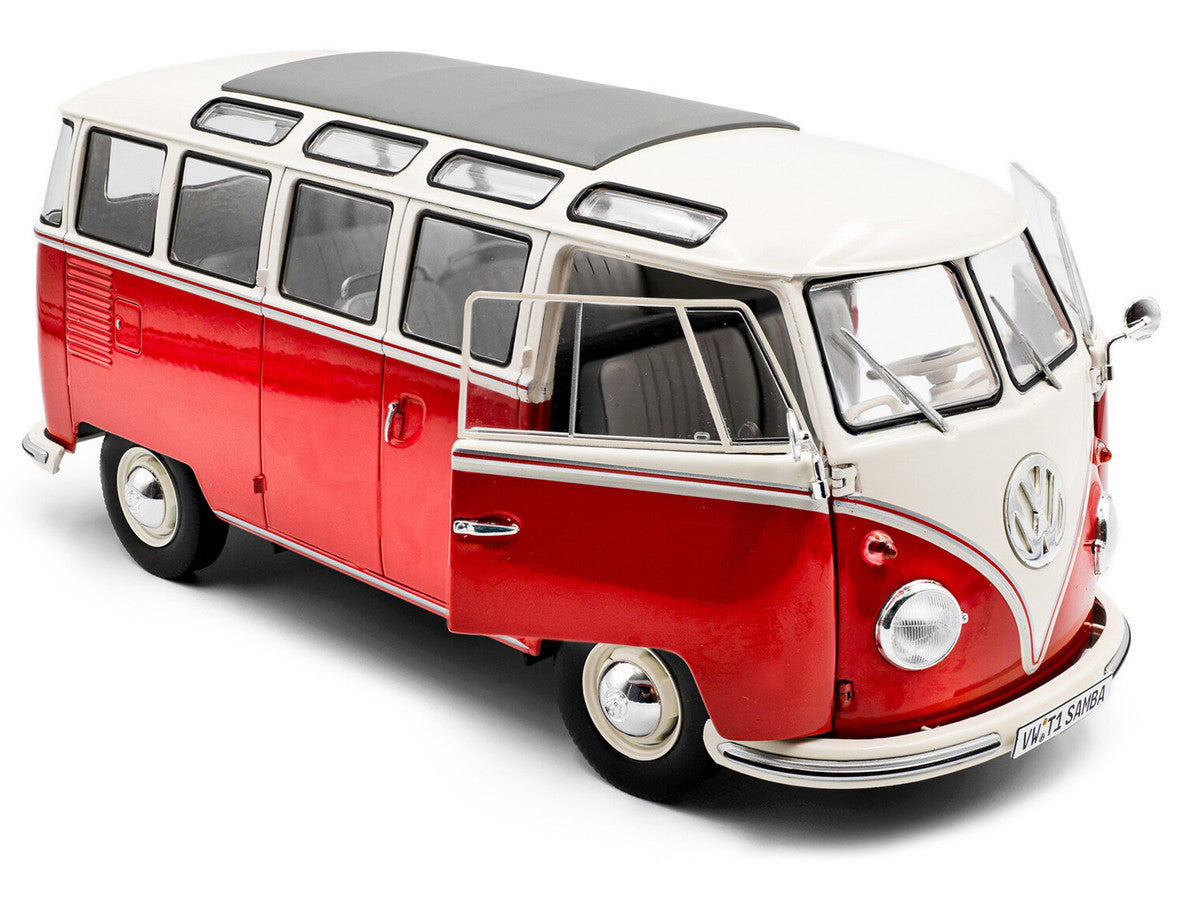 1962 Volkswagen T1 Samba Bus Red and White 1/18 Diecast Model Car by Solido LuxuryLifeWay Online Store