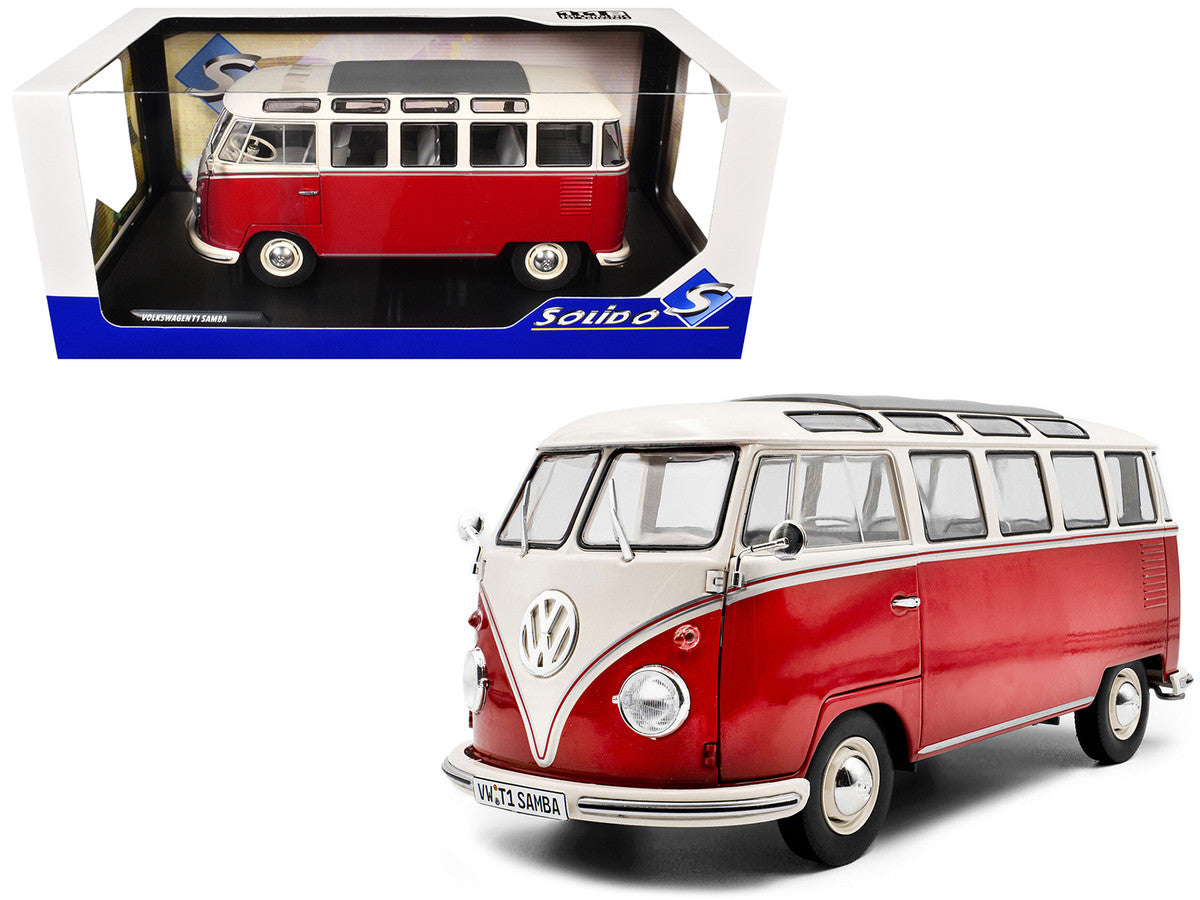 1962 Volkswagen T1 Samba Bus Red and White 1/18 Diecast Model Car by Solido LuxuryLifeWay Online Store