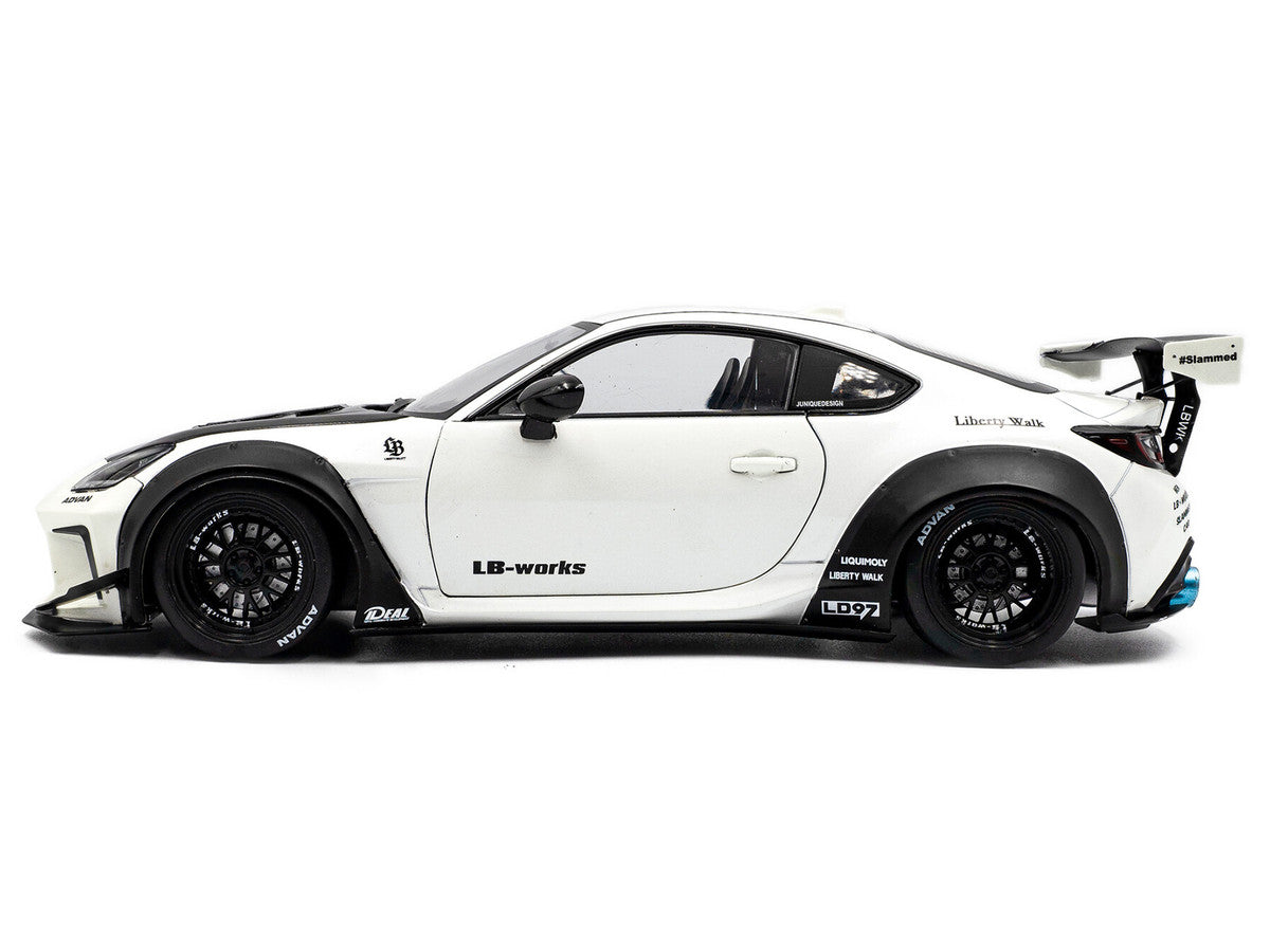 2024 Toyota GR86 LBWK Body Kit RHD (Right Hand Drive) Pearl White with Carbon Hood 1/18 Diecast Model Car by Solido