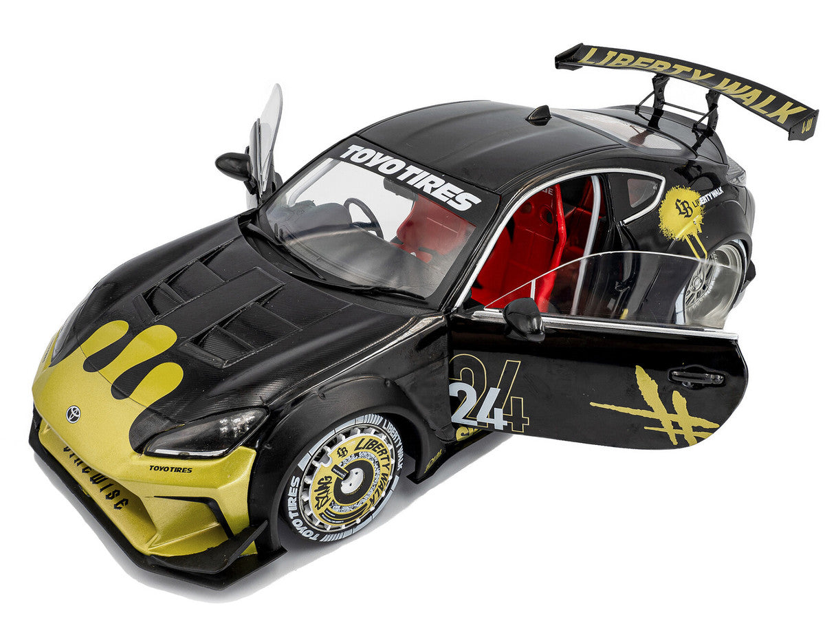 2024 Toyota GR86 Liberty Walk Body Kit RHD (Right Hand Drive) #24 Black with Gold Graphics 1/18 Diecast Model Car by Solido LuxuryLifeWay Online Store