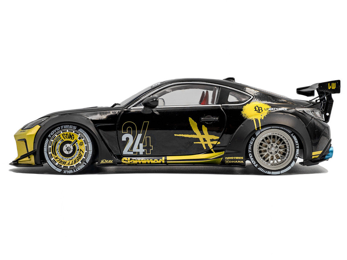 2024 Toyota GR86 Liberty Walk Body Kit RHD (Right Hand Drive) #24 Black with Gold Graphics 1/18 Diecast Model Car by Solido LuxuryLifeWay Online Store