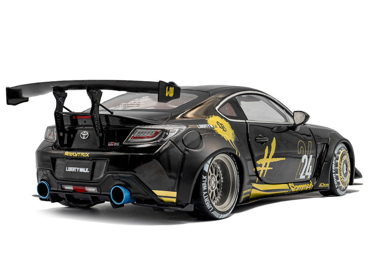 2024 Toyota GR86 Liberty Walk Body Kit RHD (Right Hand Drive) #24 Black with Gold Graphics 1/18 Diecast Model Car by Solido LuxuryLifeWay Online Store
