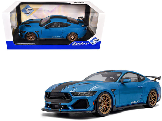 2024 Ford Shelby Mustang Super Snake Grabber Blue Metallic with Black Stripes 1/18 Diecast Model Car by Solido LuxuryLifeWay Online Store