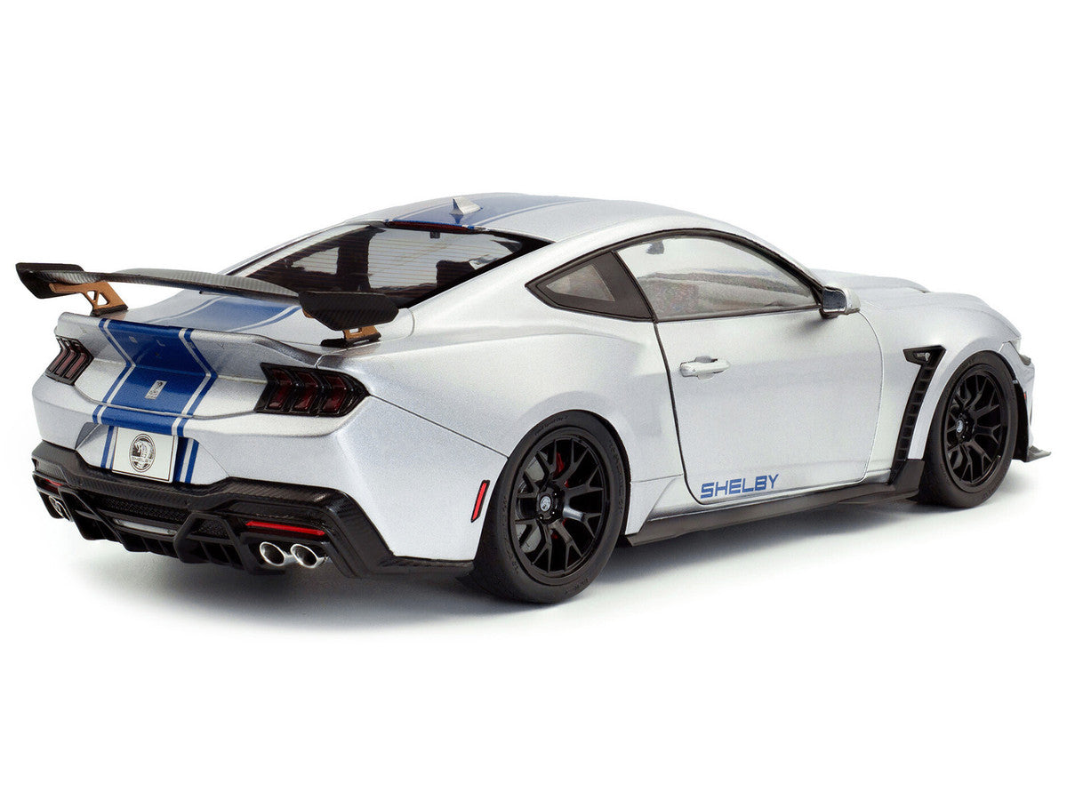 2024 Ford Shelby Mustang Super Snake Gray Metallic with Blue Stripes 1/18 Diecast Model Car by Solido LuxuryLifeWay Online Store