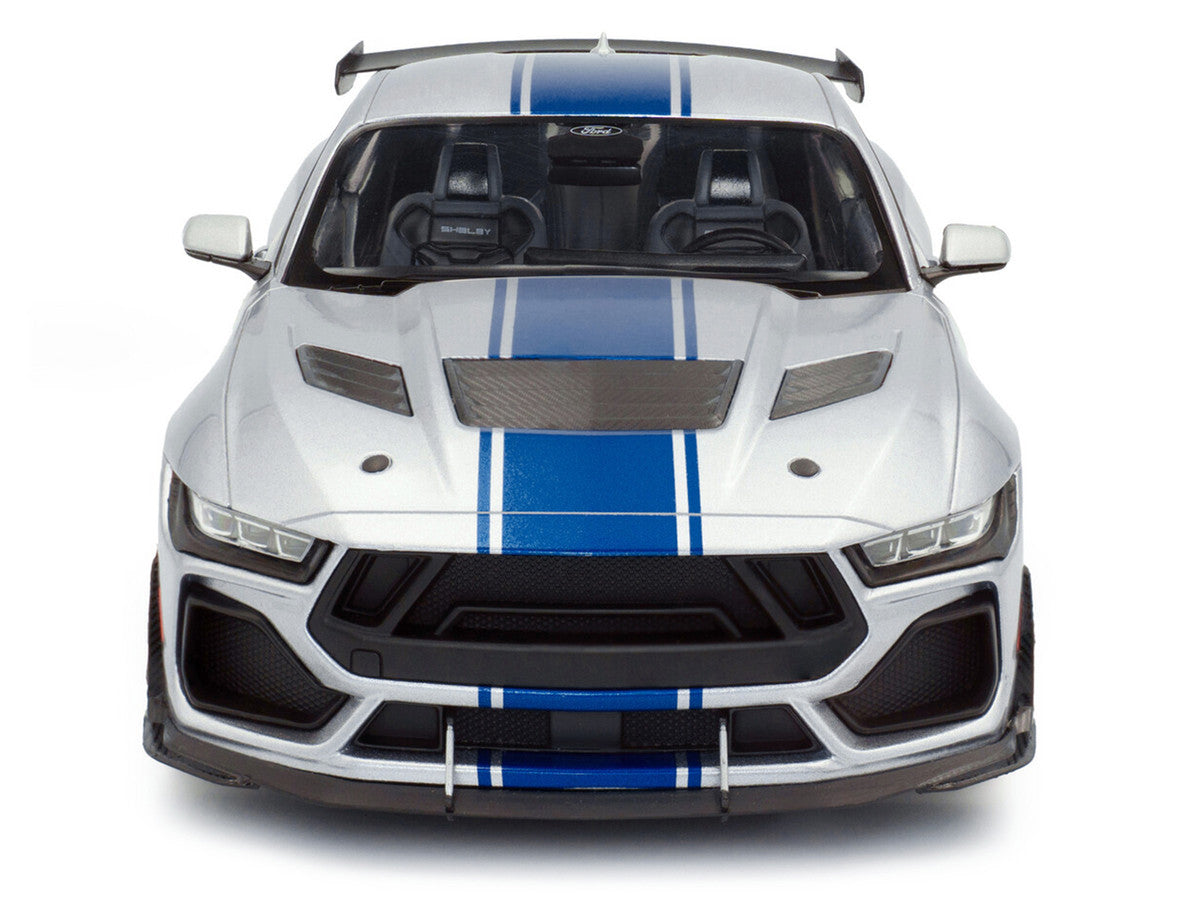 2024 Ford Shelby Mustang Super Snake Gray Metallic with Blue Stripes 1/18 Diecast Model Car by Solido LuxuryLifeWay Online Store