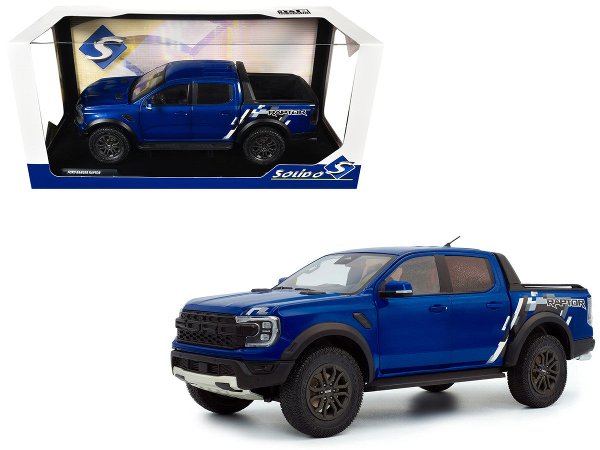 2024 Ford Ranger Raptor Pickup Truck Blue Lightning Metallic 1/18 Diecast Model Car by Solido LuxuryLifeWay Online Store