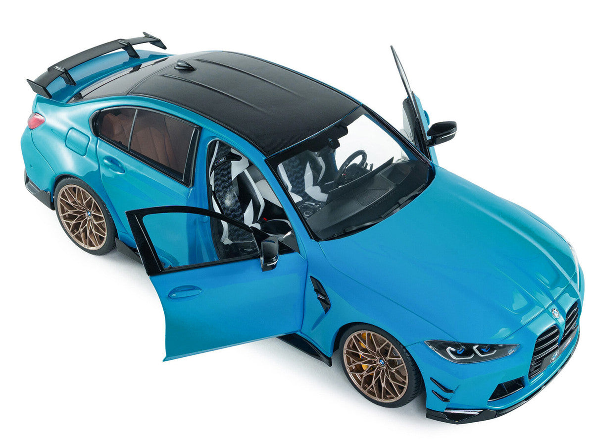 2024 BMW M3 Competition Daytona Beach Blue with Carbon Top 1/18 Diecast Model Car by Solido LuxuryLifeWay Online Store