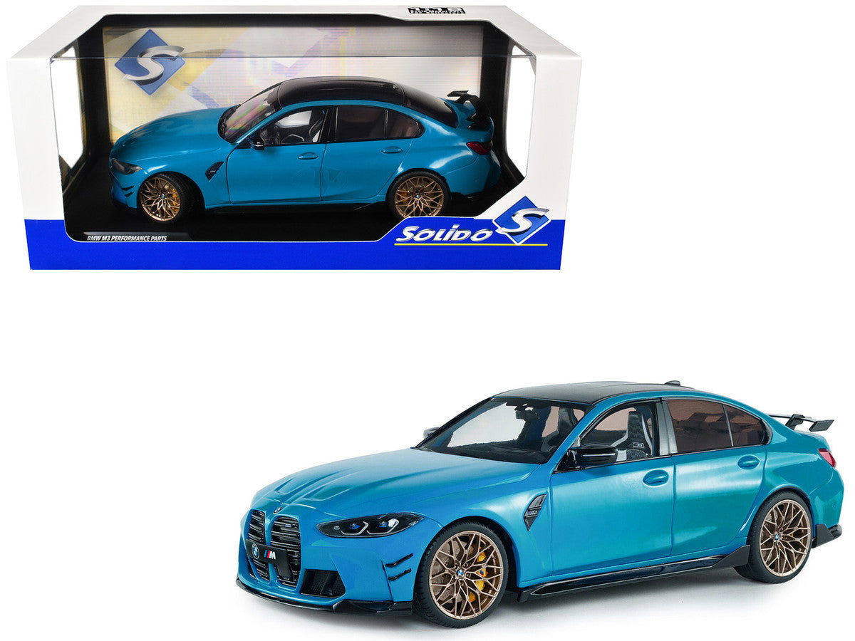 2024 BMW M3 Competition Daytona Beach Blue with Carbon Top 1/18 Diecast Model Car by Solido LuxuryLifeWay Online Store