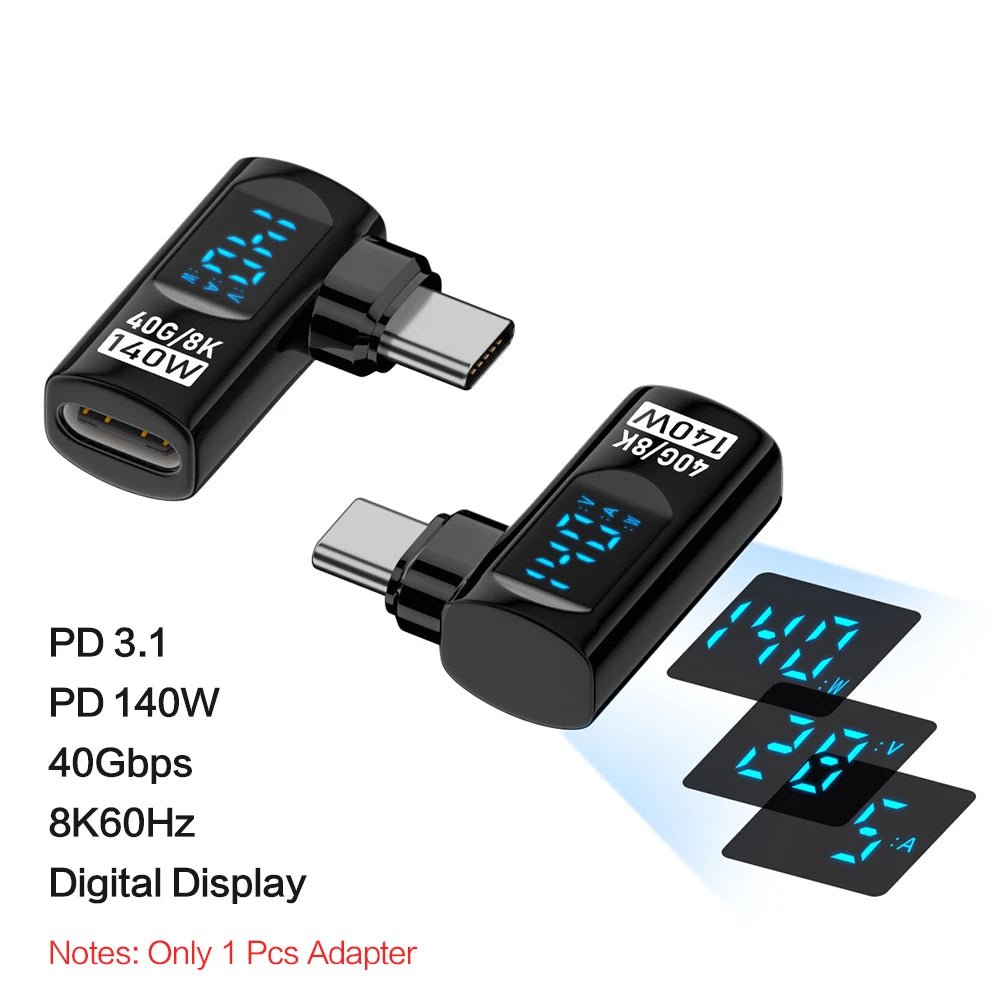 90 Degree USB C Adapter Right Angle U Shape Type C Adapter 40Gbps Data Transfer PD 140W USB4.0 8K 60Hz Video for Thunderbolt 3/4 Pi-Mart
