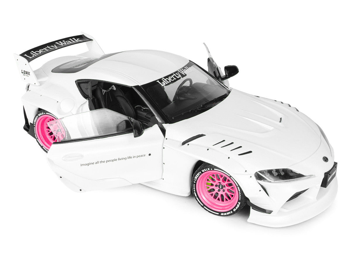 2025 Toyota GR Supra "Liberty Walk" Body Kit White Metallic with Pink Wheels 1/18 Diecast Model Car by Solido LuxuryLifeWay Online Store